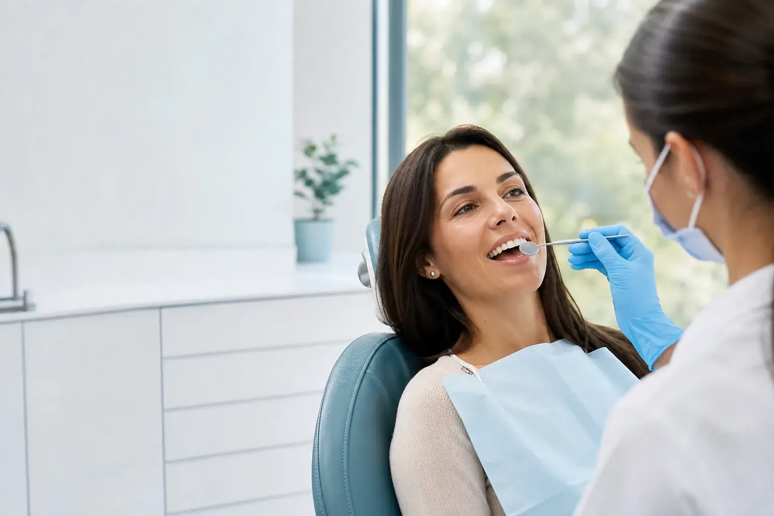 Illustrative routine dental examination in a modern clinic
